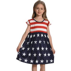 RONGTAI Girls 4th of July Dress Kids American Flag Patriotic Stars Striped Summer A Line Dresses for Kids Independence Day (9-10 Years, Bule 1)