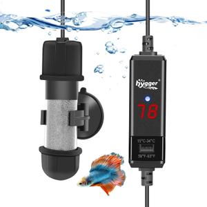 Hygger Small Aquarium Betta Heater, Submersible Fish Tank Heater 10W/25W/50W/100W with LED Digital Display, Suitable for Marine Saltwater and Freshwater up to 5/10/16/26 Gallon