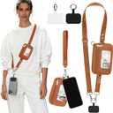 Tecolu Cell Phone Lanyards & Wrist Straps with Wallet (Brown, Soft Leather)