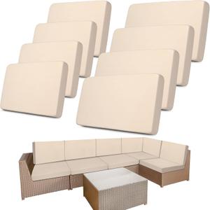 Newwiee 8 Pcs Stretch Patio Outdoor Cushion Covers Replacement for 4 Backrests and 4 Patio Cushions Covers, Waterproof Couch Sofa Slipcover Furniture Protector, Thin Fabric Breathable(Beige)