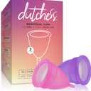 Dutchess Large Menstrual Period Cups for Women + Storage Pouch, Pack of 2 Pink & Purple Soft Medical-Grade Silicone Reusable Feminine Care Tampon & Pad Alternative, Easy to Clean - Camping, Sports (Multi-color)