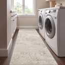 Art&Tuft Washable Rug 3x5 - Low-Pile 3x5 Area Rugs Runners, Soft Abstract Carpet Runner Rugs for Living Room Bedroom Bathroom Kitchen Laundry, Beige