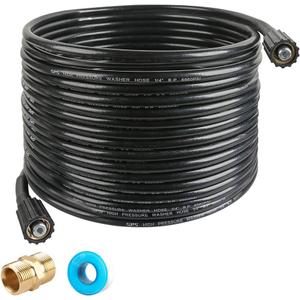 Pressure Washer Hose 50 FT X 1/4 Inch, Replacement Power Washer Hose for Most Brands, M22 14mm or M22 15mm Brass Thread, 3600 PSI