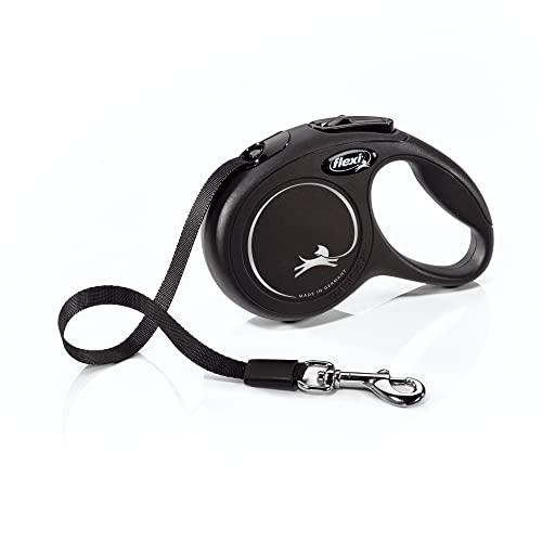 FLEXI New Classic Small Tape Retractable Dog Leash for Small Dogs Upto 26 lbs. – 10 ft., Black | Tangle Free Pet Walking Leash with One-Handed Brake, Pause, Lock|German Quality Product