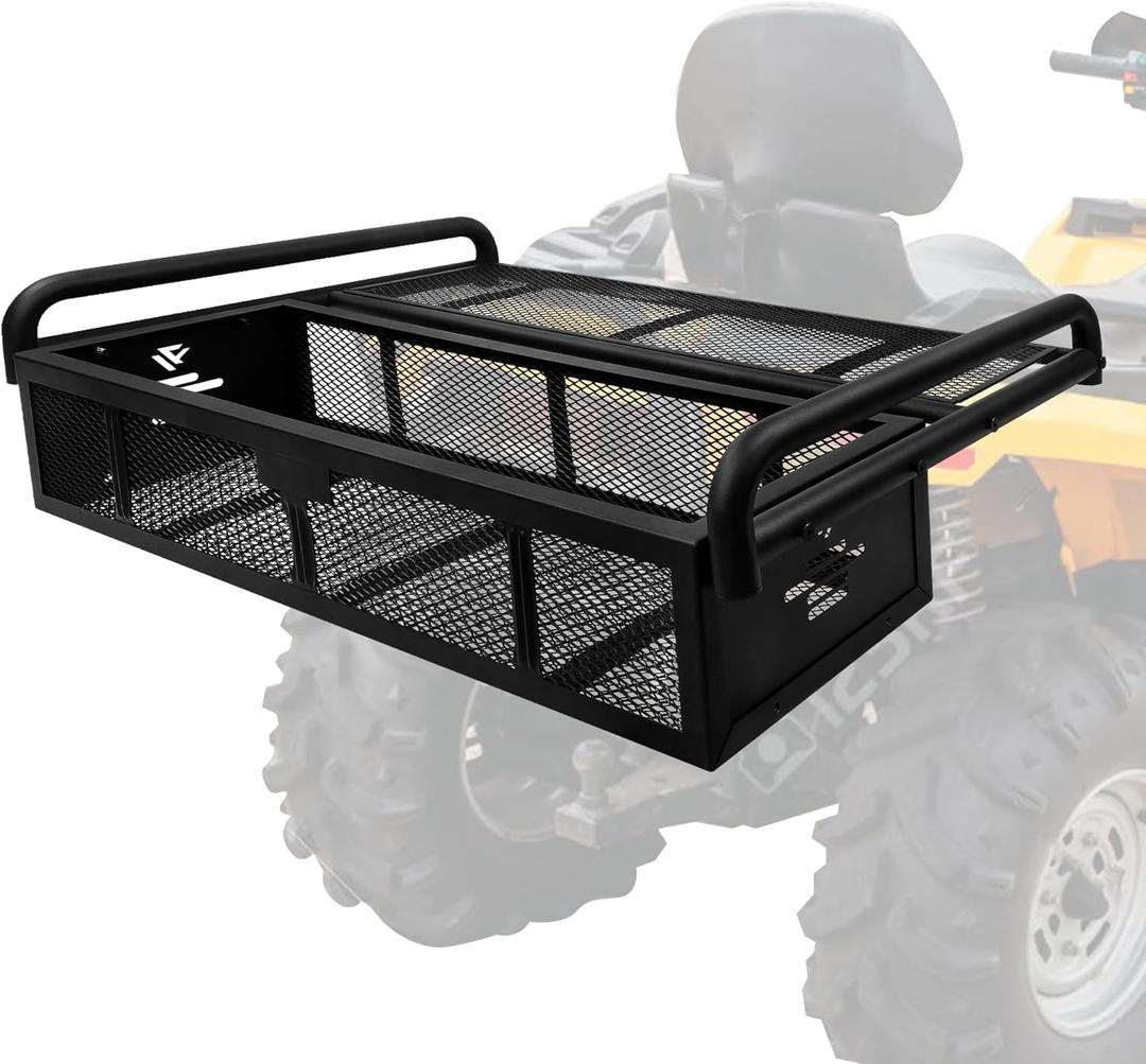 JY Performance ATV Rear Cargo Basket, Universal ATV Racks and Baskets Storage Rack for Camping/Fishing/Beach Side/Hiking