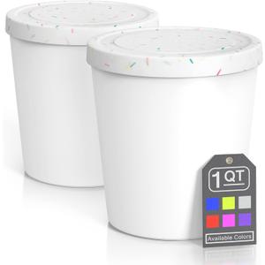 BALCI - Premium Ice Cream Containers (2 Pack - 1 Quart Each) Perfect Freezer Storage Tubs with Lids for Ice Cream, Sorbet and Gelato! - White With Sprinkles