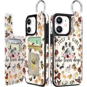Shorogyt Compatible with iPhone 12 Wallet Case with Card Holder - Designer Dogs Lover Girl Pattern Kickstand Magnetic Clasp Back Flip Folio Leather Phone Covers for Women Men Girls