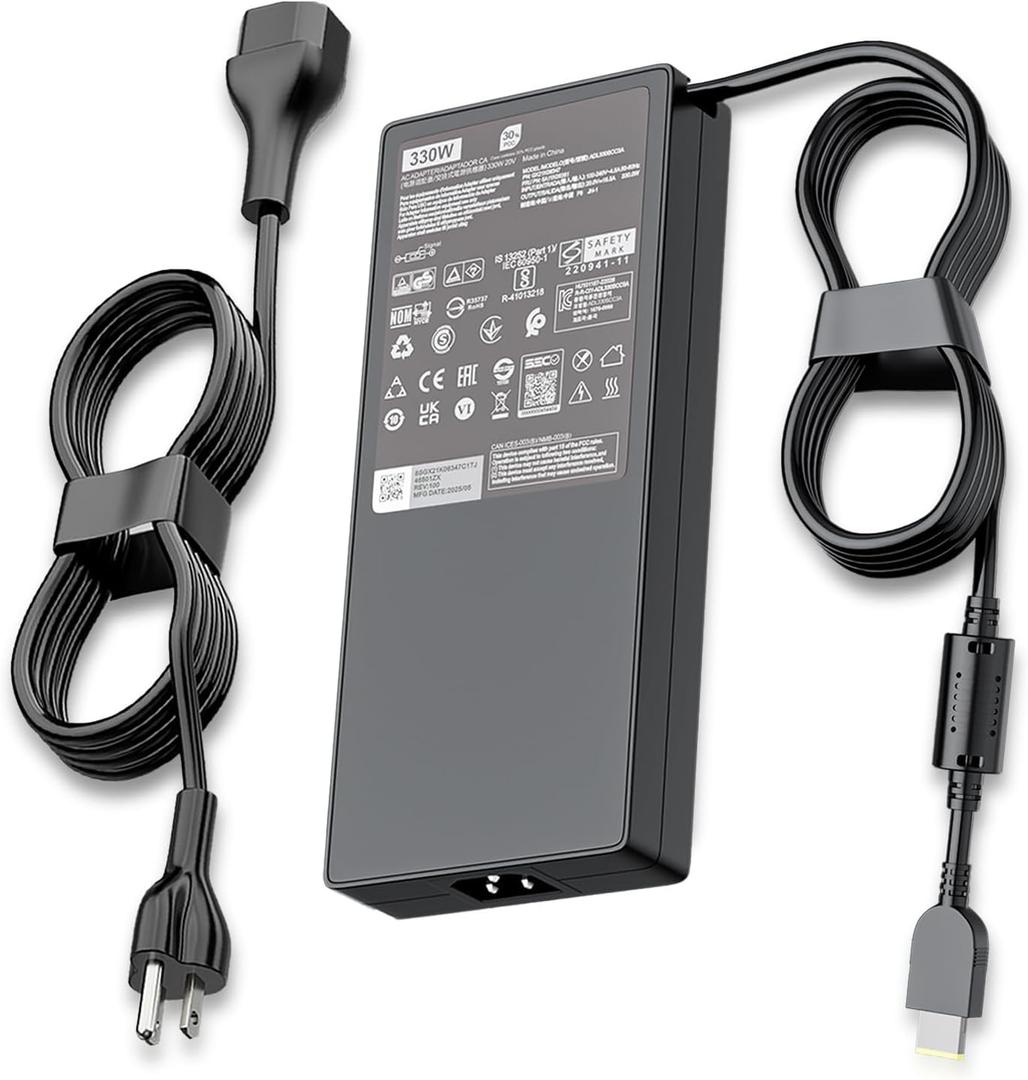 330W GaN 20V 16.5A AC Adapter Charger Replacement for Lenovo Laptop, Legion pro 7 7i 5i 9 9i 5 15 16 17 16IRX9 16IRX8 Yoga AIO 7 RTX 4070 4080 4090 GX21M50608 ADL330SDC3A Slim Gaming Power Supply Cord