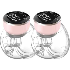 Wearable Breast Pump Hands Free of Longer Battery Life & LED Display, Portable Electric Breast Pump with 3 Modes & 9 Levels & Low Noise, 24 mm Flange, 2 Pcs Pink