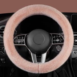 LACDL Fuzzy Winter Steering Wheel Covers for Women, Warm Cute Fluffy Car Wheel Cover for Sedan SUV, Super Soft Furry Girly Auto Plush Car Handle Cover for Cold Weather, Pink, 14-15inch, Standard Size