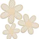 Maitys 3 Pieces Boho Daisy Wall Decor Natural Rattan Flower Wall Hanging Art Wooden Boho Art Nursery Flowers Farmhouse Hanging Decor for Home Office Nursery(Wooden Color)