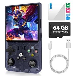 R36MAX Retro Gaming Console, Handheld Game Console with 4000mAh Battery 4.0”IPS Screen, Open Source Linux System, with 64GB TF Card Portable Video Gaming Console, Transparent Gray
