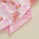 Newborn Baby Girl Easter Outfit Rabbit Romper Dress Ribbed Ruffle Skirt Hem Jumpsuit Cute Summer Clothes (Pink) 3-6 M