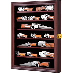 Jinchuan Knife Display Case Pocket Knife Display Stand Military Folding Knife Shadow Box Wall Cabinet with Uv Protection Acrylic Lockable, Cherry