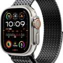 LULULOOK Milanese Mesh Loop Compatible with Apple Watch Band for Men Women, Stainless Steel Magnetic Buckle Strap for iWatch Ultra 2 Ultra Series 10 9 8 7 6 SE 5 4 3 (49/46(2024 Series10)/45/44/42mm, Black)