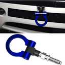 Car Front Bumper Tow Hook, Aluminum Alloy Vehicle Bumper Screw-in Pull Ring, Foldable Automobile Modification Towing Connection Accessories, Universal for SUV, Truck, TrailersBlue