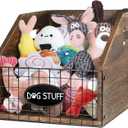 Dog Toy Bin - Large Wooden Toy Chest with Handle - Organizer for Puppy Leash, Blanket, Food, Accessories, Gift (Brown)
