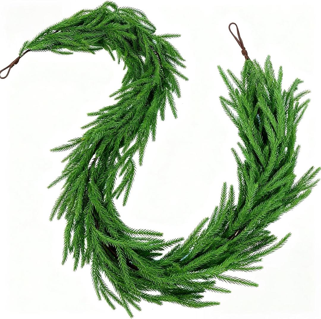 Supoice 6FT Artificial Norfolk Pine Garland 2 Pack Christmas Winter Real Touch Pine Garland Realistic Greenery Garlands for Table, Mantle, Wall, Indoor, Outdoor Winter Christmas Decorations