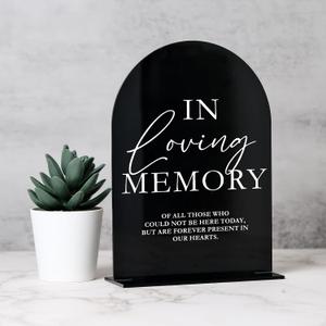 Acrylic Wedding Memory Sign with Stand- 5"x7" Black Arched Acrylic Wedding Sign and Base,1/8" Thick | Modern Calligraphy TableTop Signs for Reception & Event Party Table