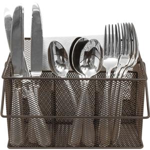 Sorbus Utensil Caddy Silverware, Napkin Holder, and Condiment Organizer Multi-Purpose Steel Mesh CaddyIdeal for Kitchen, Dining, Entertaining, Tailgating, Picnics, and much more (Bronze)