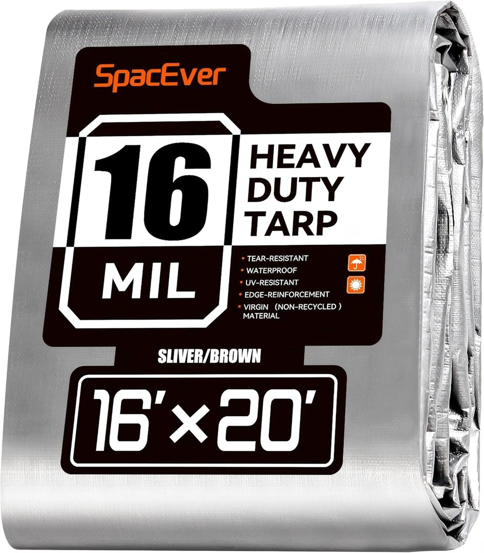 16x20 FT Tarp Waterproof, 16 Mil Tarps Heavy Duty Waterproof Multipurpose Protective Cover UV Resistant Rip & Tear Resistant with Grommets Reversible for Home Boats Cars Camping