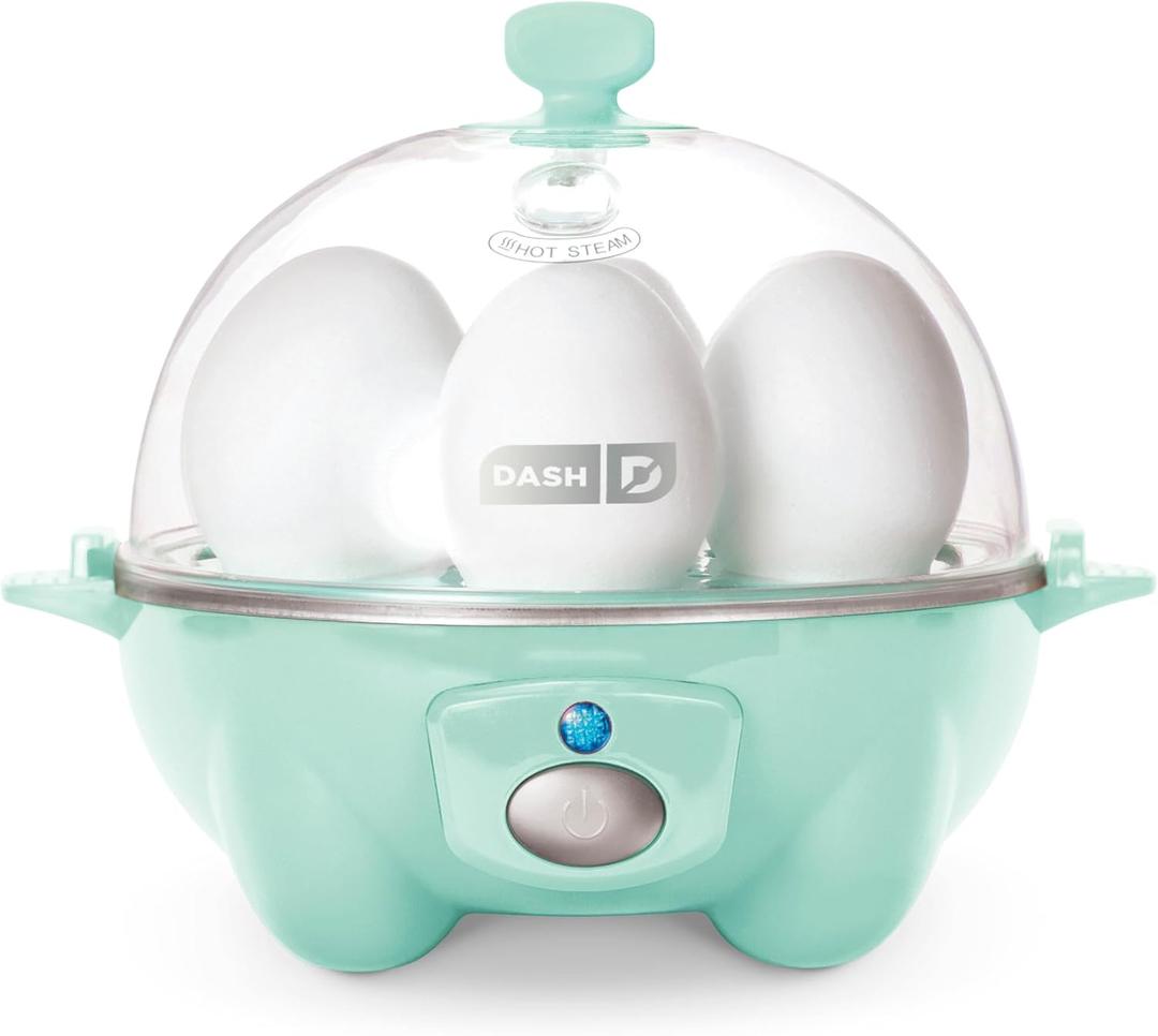 DASH Rapid Egg Cooker: 6 Egg Capacity Electric Egg Cooker for Hard Boiled Eggs, Poached Eggs, Scrambled Eggs, or Omelets with Auto Shut Off Feature - Aqua, 5.5 Inch (DEC005AQ) (6 Eggs)