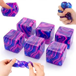 6 Pcs Stress Cube Bulk Swirl Ice Cube Stress Ball for Adults Anxiety Relief Soft Squeeze Sensory Square Ball for ADHD Prizes Goodie Bag Stuffers Party Favors (Purple)