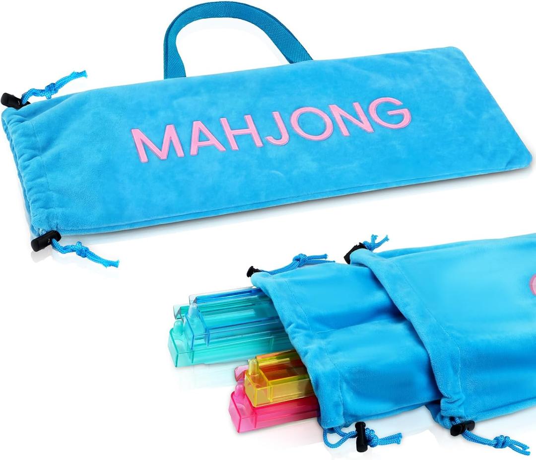 Mahjong Rack Bag for Mahjong Game Storage 22 x 9 Inches Outer Bag with Handle Zipper & Inner Pocket Tiles Racks Game Accessory Card Pushers Carrying Fits All Types of Racks(Blue)