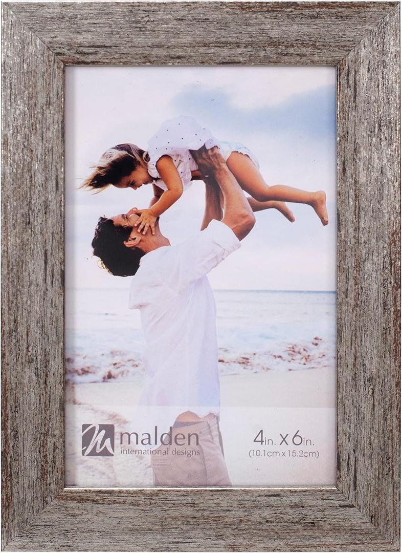 Malden International Designs 4x6 Metallic Taupe Textured Linear Picture Frame
