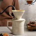 Pour Over Coffee Maker, Single Cup Ceramic Coffee Dripper, Reusable Filter Cone Drip Holder Slow Brewer with Hole Flat Bottom for Home, Office, Travel, Camping (White)