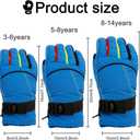 2 x Kids Snow Gloves for Skiing Kids Mitten Winter Waterproof Girls and Boys Snow Gloves for Winter Cold Weather (Blue)