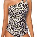 Holipick One Shoulder One Piece Swimsuit for Women Tummy Control Bathing Suits Modest Full Coverage Keyhole Swimwear (X-Large, Leopard)