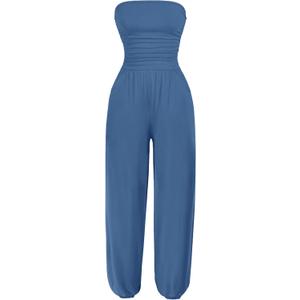 AUXDIO Fall Cute Rompers for Women Loose Comfort Cocktails Solid Color Jumpsuits Casual Dressy Mist Blue XL