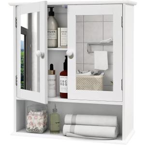 TaoHFE Medicine Cabinet, Medicine Cabinets for Bathroom with Mirror 2 Doors 3 Open Shelf, Bathroom Cabinet Wall Mounted Wooden Storage Over Toilet Laundry Room Kitchen