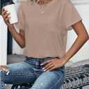 winkbay Women's Summer Crew Neck Short Sleeve T Shirts Dressy Casual Drop Shoulder Basic Tops Khaki Medium