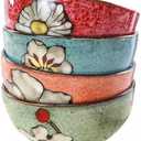 Ceramic Bowls For Kitchen, 28oz - Bowl Set of 4 - For Cereal, Salad, Pasta, Soup, Ramen, Serving etc - Dishwasher, Microwave, and Oven Safe - For Breakfast, Lunch and Dinner (Blue+Red+Green+Pink)