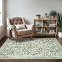 Vintage 3x5 Washable Rug for Entryway, Super Soft Sage Green Beige Entryway Rug Non-Slip, Printed Faux Wool Floral 3x5 Area Rug Thin Floor Carpet for Kitchen, Bedroom, Office, Living Room