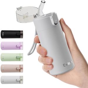 5oz Small Water Bottles with Straw, Mini Water Bottle One-Hand Open Design, Leak-Proof Locking Lid for Hot&Cold Drinks, Small Travel Water Bottle - 100% Leakproof for School, Travel(Light Grey)