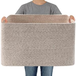 JMvicyroam Woven Blanket Basket,65L Large Storage Bin for Blankets Toys Clothes,Decorative Rope Basket for Living Room Bedroom with Handles, Oatmeal