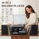 10-in-1 Vintage Record Player with Bluetooth Input & Output, Classic Sound for Modern Homes, 3-Speed Turntable, CD/Cassette, USB/SD/MMC, AM/FM Radio, Dual External Stereo Speakers & Remote