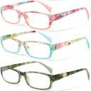 Kerecsen Reading Glasses 5 Pairs Fashion Ladies Readers Spring Hinge with Pattern Print Eyeglasses for Women (Mix Color -8, 3.00)