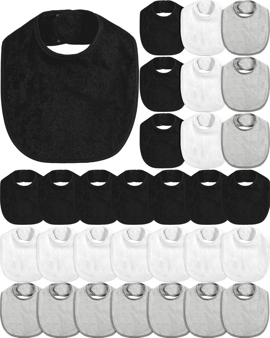 JaGely 30 Pack Baby Muslin Bandana Bibs Multicolor Solid Unisex Waterproof Feeder Adjustable Newborn Teething and Drooling (White, Light Gray, Black)
