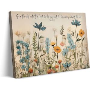 Christian Floral Scripture Canvas Wall Art Wildflower Bible Verse Wall Decor Picture Psalm Religious Faith Art Poster Print for Living Room Bedroom Decoration 16x24in