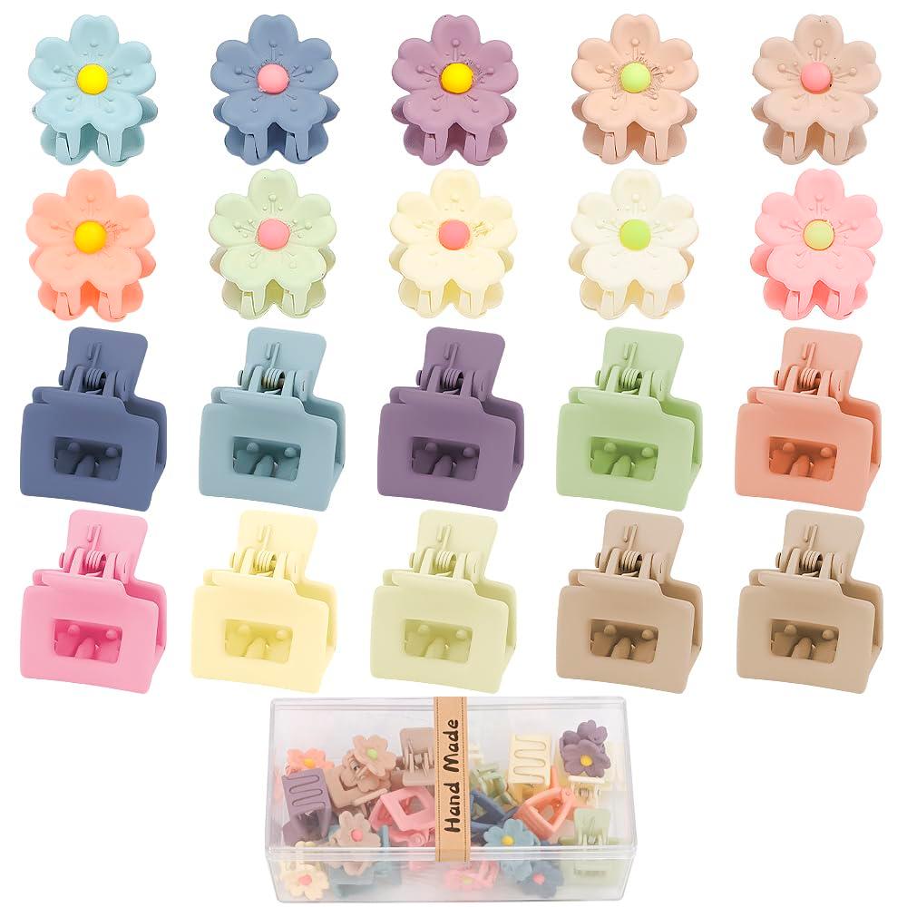 Ahoney 20Pcs Small Claw Clips for Girls Women, Cute 1inch Mini Flower Tiny Hair Clips for Kids Decorations, Jaw Clips Strong Hold Accessories Barrettes (Colorful)