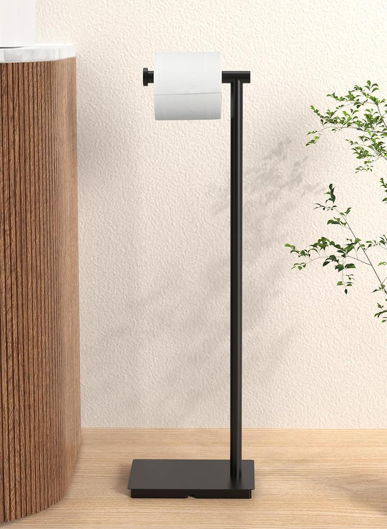 KES Toilet Paper Holder Stand 26.2 Inch Toilet Tissue Holder for Bathroom, Free Standing Toilet Paper Holder SUS304 Stainless Steel Matte Black, BPH286S66A-BK