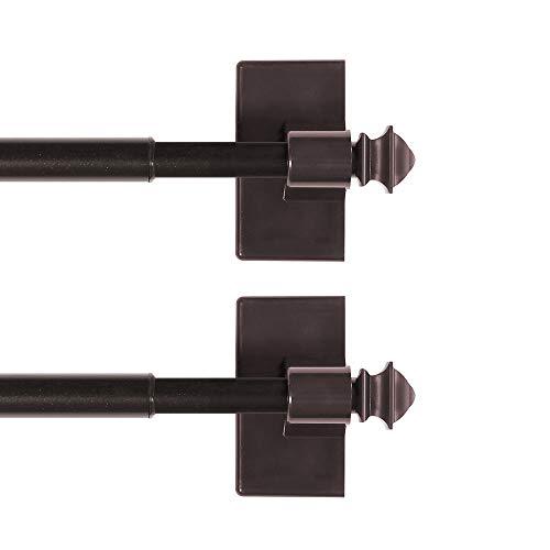 H.VERSAILTEX 2 PACK Magnetic Curtain Rods for Metal Doors Multi-Use Rods for Small Windows Cafe Sidelight and Iron Steel Places, Tool Free with Square Finials (Adjust from 9 to 16 Inch, Cocoa)