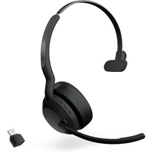 Jabra Evolve2 55 Mono Wireless Headset - Features AirComfort Technology, Noise-Cancelling Mics & Active Noise Cancellation - Works with UC Platforms Such as Zoom & Google Meet - Black (Single-ear, USB-C Dongle)