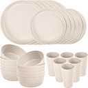 EI 24pcs Wheat Straw Dinnerware Set,Beige Wheat Straw Plates,Plastic Plates Reusable Unbreakable,Deep Dinner Hard Premium Plastic Plates,Kitchen Plates for Camping,Picninc,Family Dinner