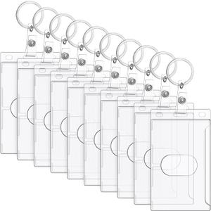Marspark 10 Pack Keychain Card Holder Plastic Heavy Duty Badge Holder Vertical Clear ID Card Holder with Keyring, Rigid Fuel Card Protector with Thumb Slot Secure Credit Card Protector Case