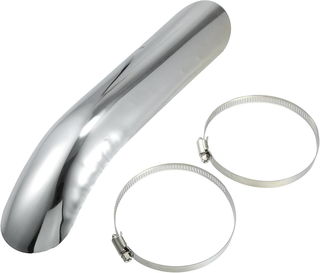 Motoforti Universal Motorcycle Exhaust Pipe Heat Shield Curved Motorbike Heat Insulation Cover, 265x55mm, Durable, Stainless Steel, Silver Tone, 1 Set